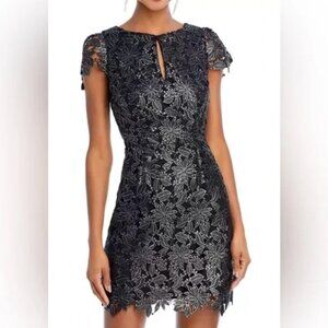 NWT Milly Shayna Foiled Guipure Dress 6 Black Silver Lace